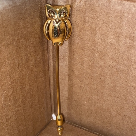 Vintage Trifari Gold Tone Owl Stick Lapel Pin With Cap Shiny Signed - Picture 9 of 11